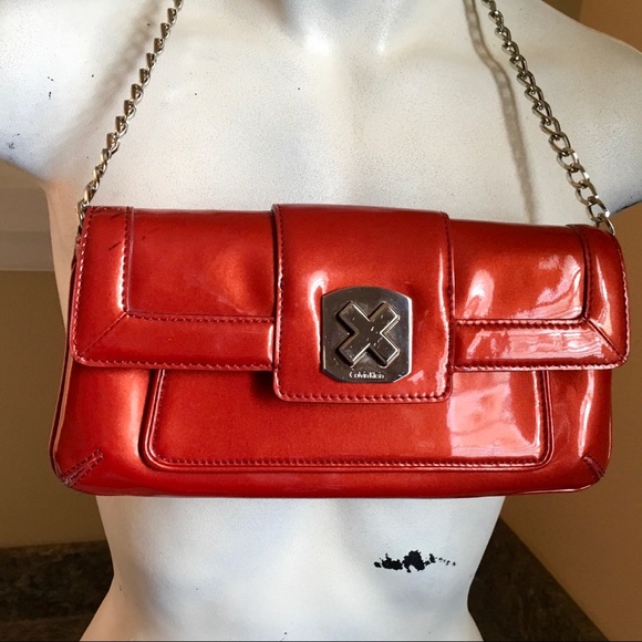 Calvin Klein Handbags - CALVIN KLEIN red patent with mirror & chain
